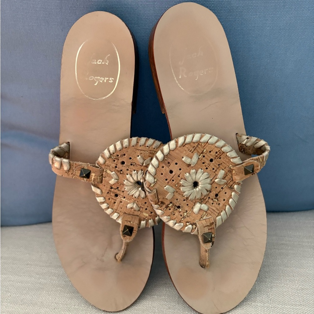 Jack Rogers Tan Sandals with Medallion Design